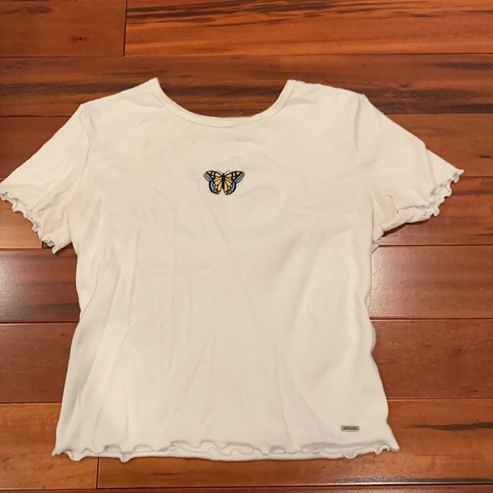 Womens small hollister crop top with butterfly design.